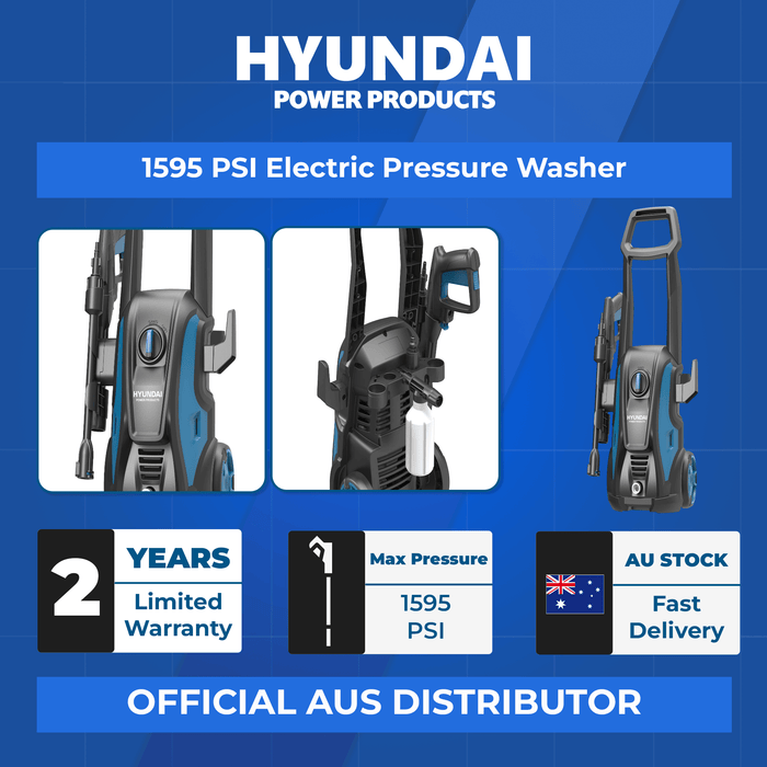 Hyundai 1595 PSI Electric Pressure Washer – 1500W, Patio Cleaner, Turbo Nozzle (HY-VCL70PC)