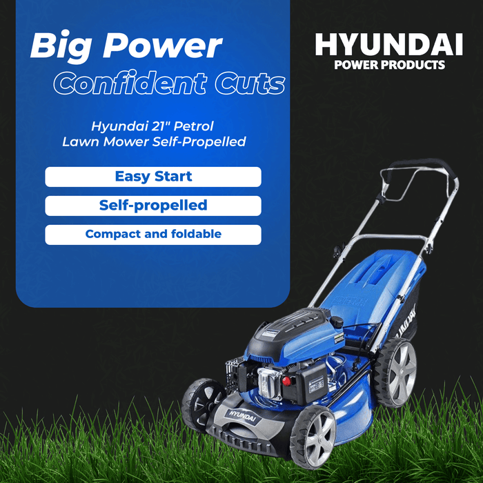 Hyundai 21" Petrol Lawn Mower Self-Propelled – 196cc Engine, Steel Deck, Easy Start, OPC Safety (HYM530SP)