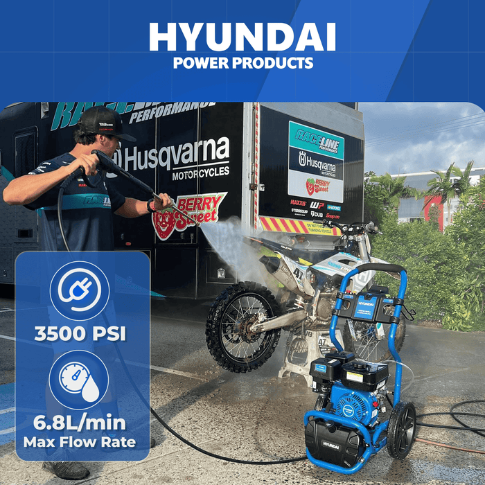 Hyundai 3500 PSI Petrol Pressure Washer – 212cc Engine, 3200W, 6m Hose, 24M Warranty (HY3200H)