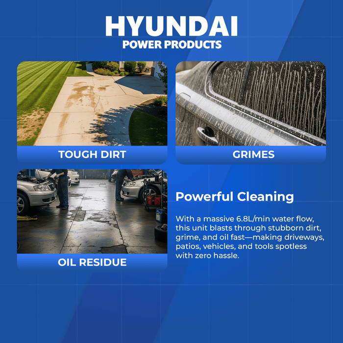 Hyundai 3500 PSI Petrol Pressure Washer – 212cc Engine, 3200W, 6m Hose, 24M Warranty (HY3200H)