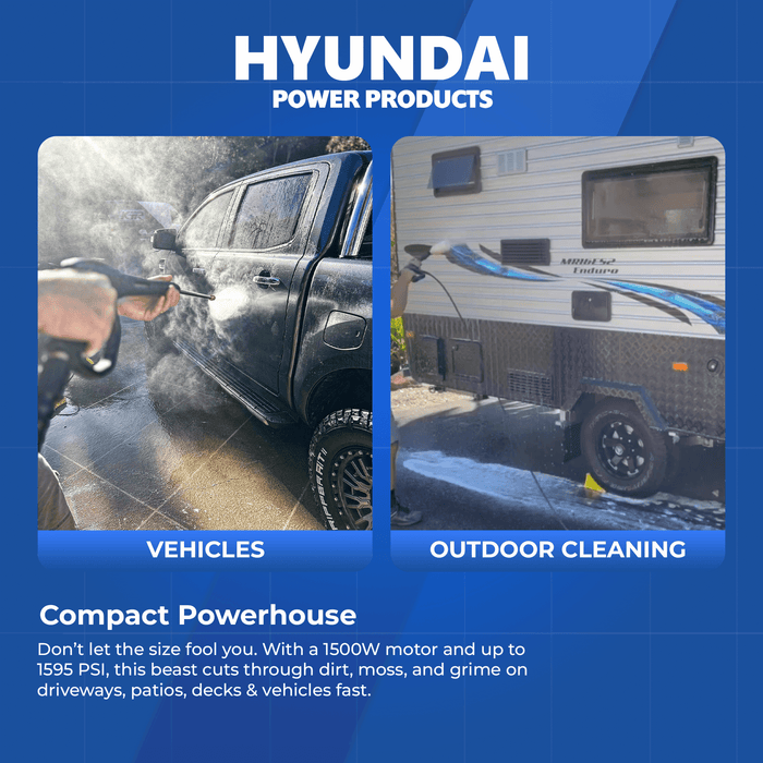 Hyundai 1595 PSI Electric Pressure Washer – 1500W, Patio Cleaner, Turbo Nozzle (HY-VCL70PC)