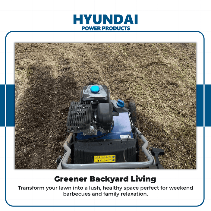Hyundai Petrol Lawn Scarifier & Aerator 2-in-1 – 212cc Engine, 400mm Width, 45L Catcher (HYSC210)