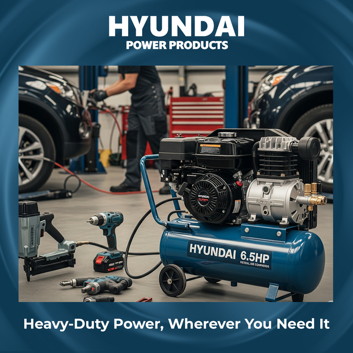 Hyundai 6.5HP Petrol Air Compressor – 100L Tank, 116PSI, Belt Drive, 312L/min, Portable & Heavy-Duty (HYAC65100BD)
