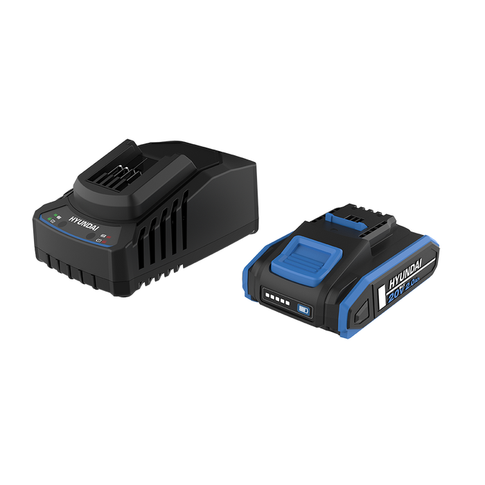 Hyundai 20V 2.0Ah Li-ion Battery & Charger Kit – Fast Charging, Compact, Reliable (BI20-2/C20-2)