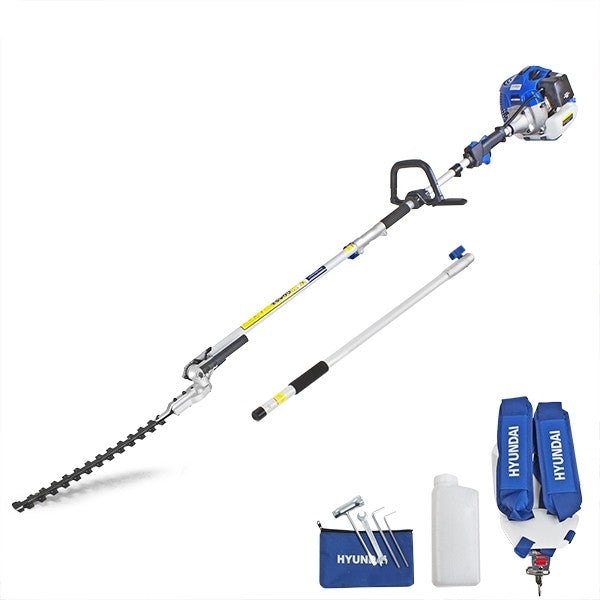 Hyundai 33cc Petrol Pole Hedge Trimmer – 3m Reach, Dual Blade, Pivot Head (HYPT3300)