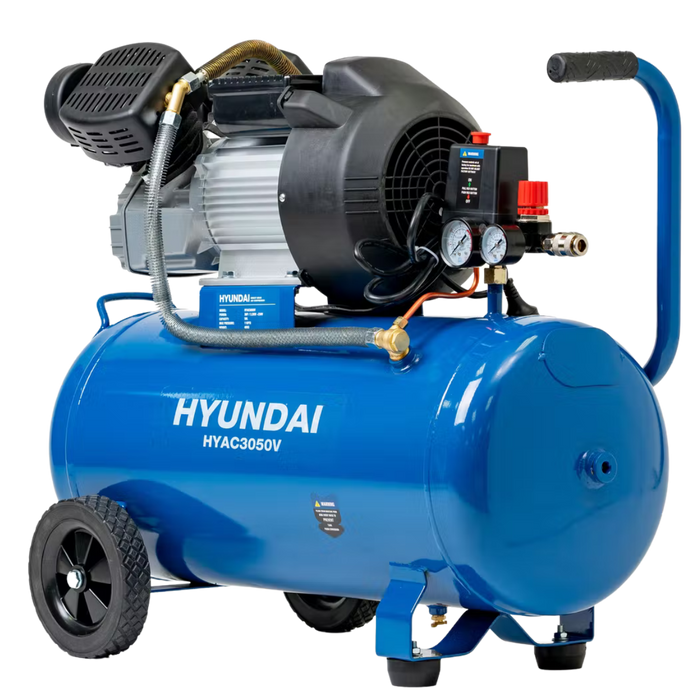 Hyundai 3HP 50L Portable Air Compressor – Direct Drive, Twin Outlet, 12.6CFM, Oil-Lubricated (HYAC3050V)