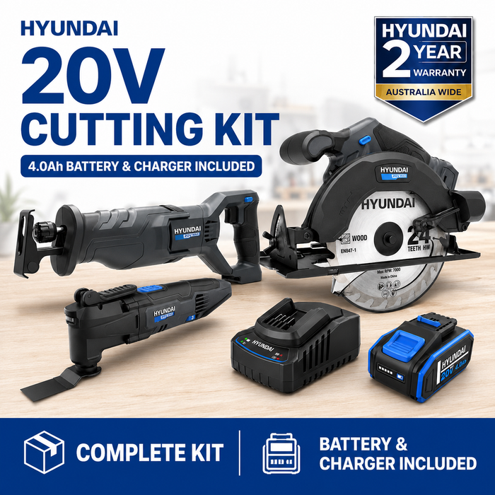 Hyundai 20V Cutting Kit – Circular Saw, Reciprocating Saw, Multi Tool, 4.0Ah Battery & Fast Charger – Complete Cordless Cutting Kit