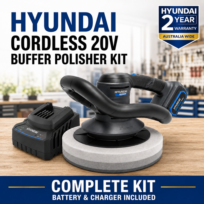 Hyundai 20V Orbital Polisher Full Kit - Random Orbital Buffer Polisher + 2.0Ah Battery & Fast Charger - Car Detailing Kit