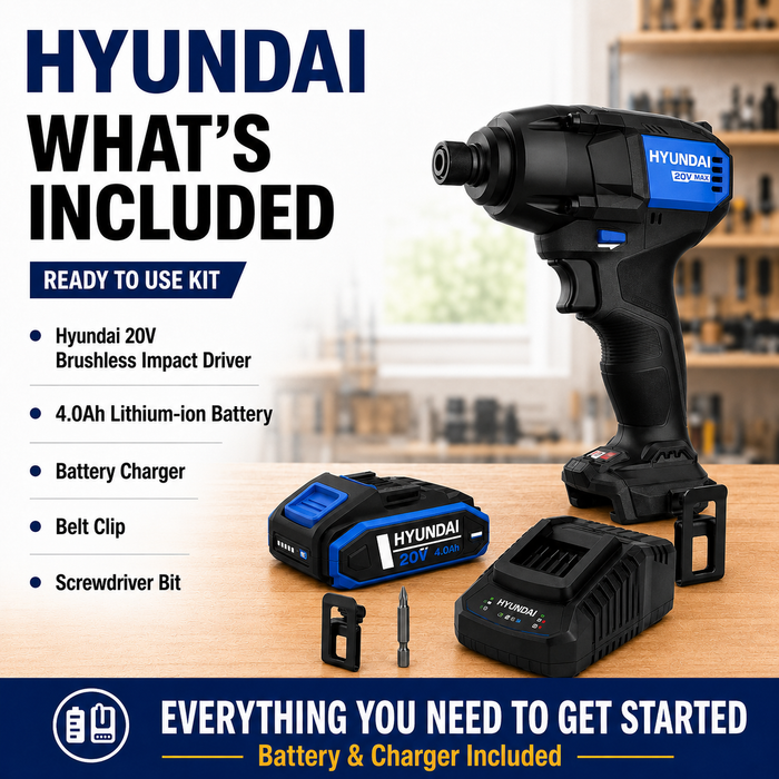 Hyundai 20V Brushless Impact Driver Kit – 230Nm, 3-Speed, LED, 4Ah Battery & Charger