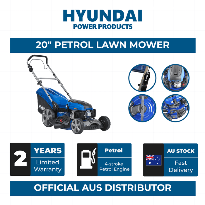 Hyundai 20" Petrol Lawn Mower – Self Propelled, 170cc OHV Engine, Steel Deck, Easy Start, Rear Wheel Drive (HYM510SP)