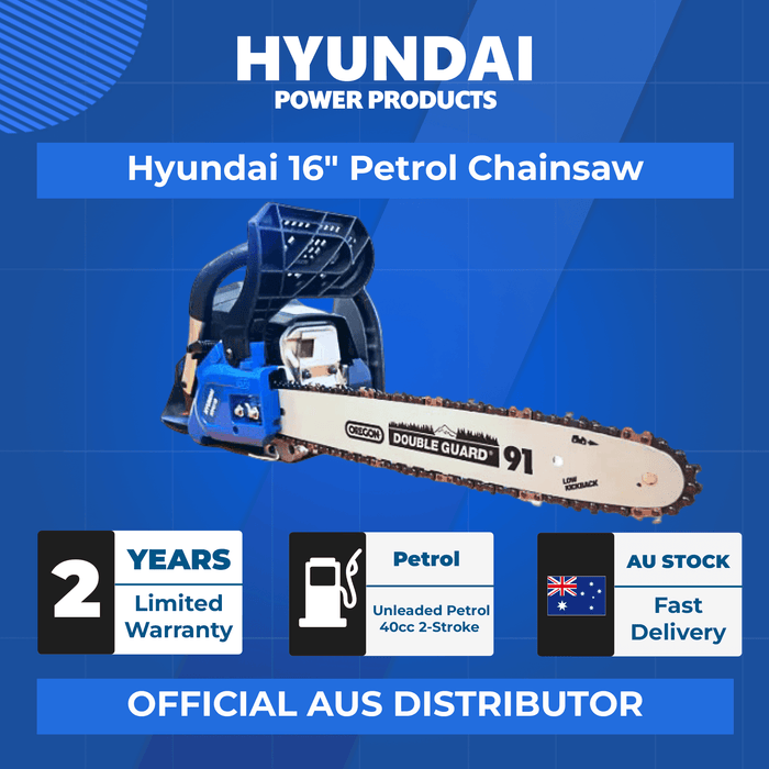 Hyundai 16" Petrol Chainsaw – 40cc 2-Stroke, Oregon Bar, Lightweight, Auto Chain Lube, Anti-Kickback Brake (HY4110)