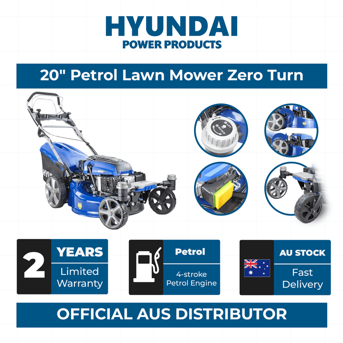 Hyundai 20" Petrol Lawn Mower Zero Turn – Electric Start, Self-Propelled, 173cc Engine, 70L Grass Collector (HYM510SPEZ)