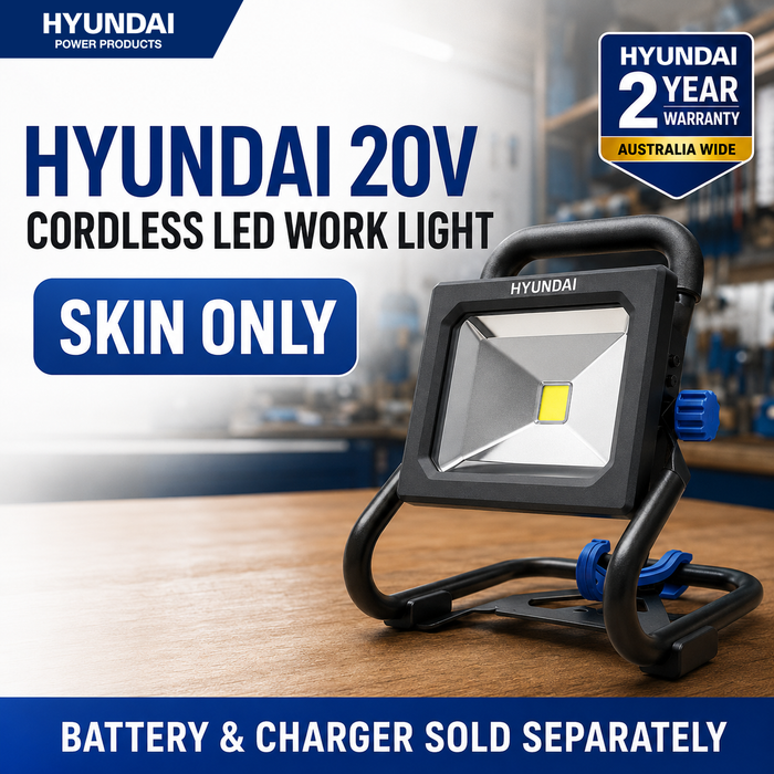 Hyundai 20V LED Work Light – 1600 Lumen, 360° Head, Tripod Mountable, 3-Mode Brightness - Skin Only