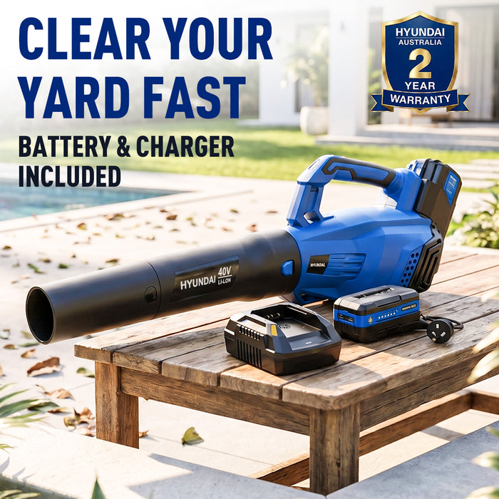 Hyundai 40V Cordless Leaf Blower Kit – 212km/h Power, Battery & Charger Included – Garden, Patio, Driveway & Gutter Cleanup