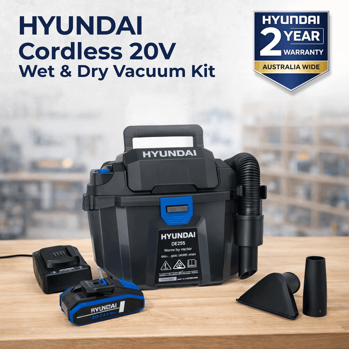Hyundai 20V Wet & Dry Vacuum Kit – 10L Powerful Suction Car, Garage & Workshop Cleaning