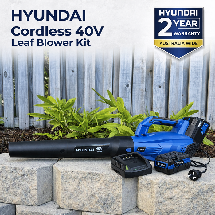 Hyundai 40V CORDLESS LEAF BLOWER KIT – 212km/h Power, Battery & Charger Included – Garden, Patio, Driveway & Gutter Cleanup - FULL KIT (HYB40LI/HY40B2/HY40C2)