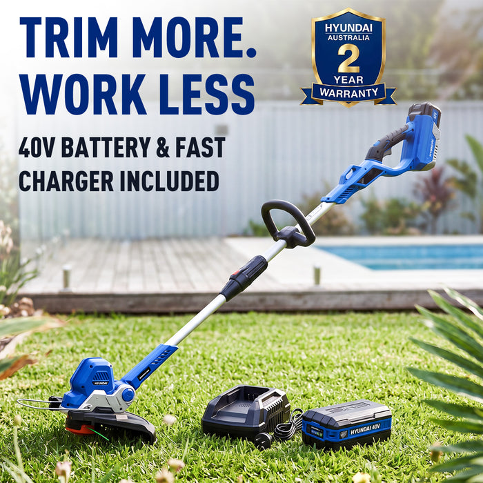Hyundai 40V Battery Brush Cutter Starter Pack - Includes 4.0Ah Battery & Fast Charger