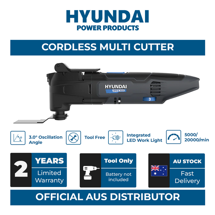 Hyundai 20V Cordless Multi Cutter – Oscillating Tool for Cutting, Scraping, Sanding – SKIN ONLY (MC20S)