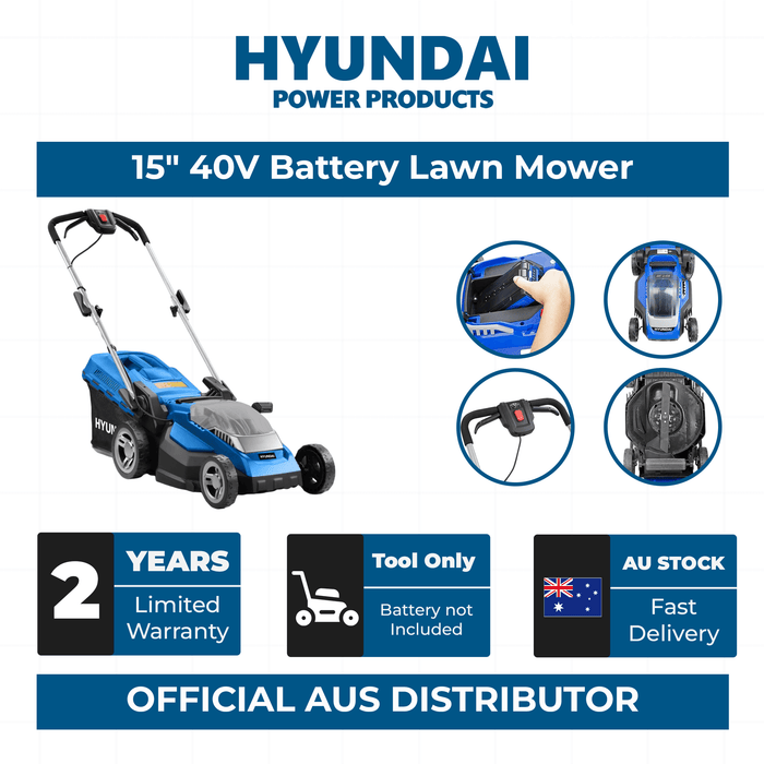 Hyundai 15" 40V Battery Lawn Mower – Plastic Deck - SKIN ONLY (HY38-E40)