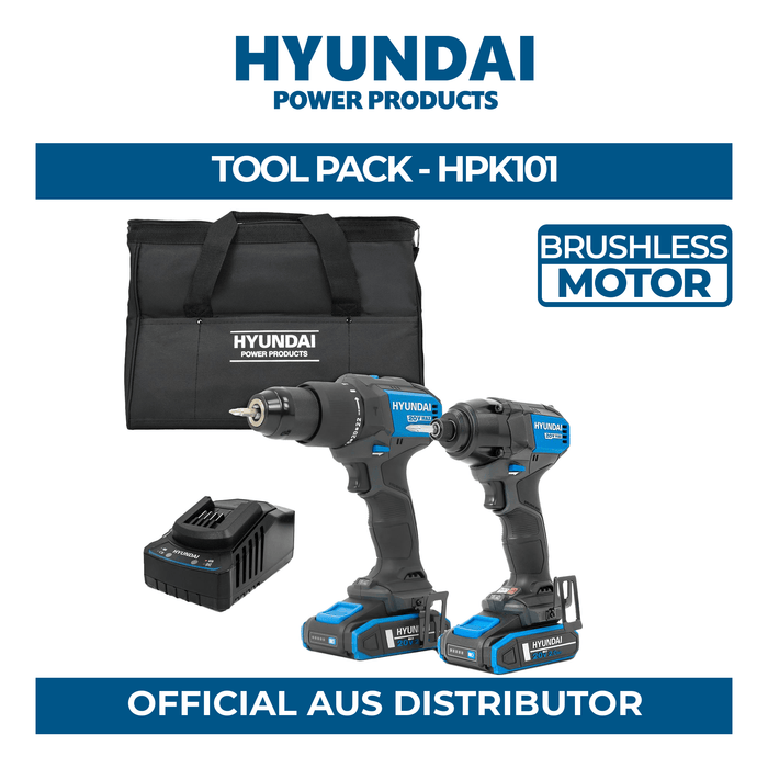 Hyundai Power 2 Piece Kit - Hammer Drill + Impact Driver + 2 x 2Amp Batteries and Charger ( HPK101 )
