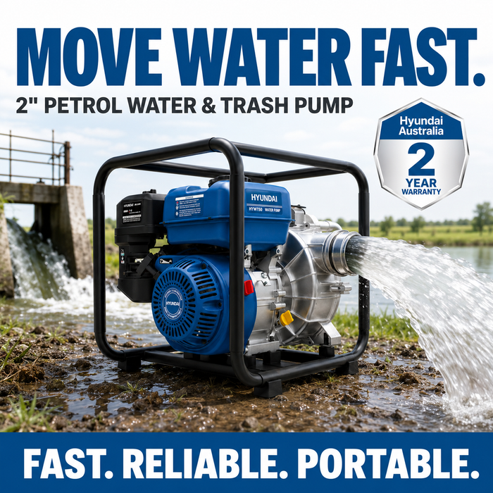 Hyundai  2″ Petrol Water & Trash Transfer Pump - farms, construction sites, irrigation systems, flooded areas, dams, pools, and more