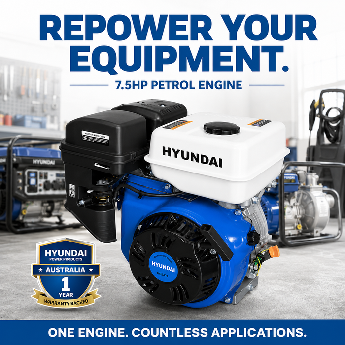 Hyundai 7.5HP Petrol Engine - for Generators, Pressure Washers, Water Pumps, Tillers and More