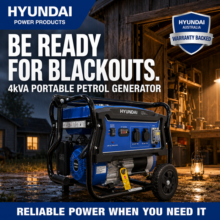 Hyundai 4kVA Portable Petrol Generator - Compact, powerful, dependable for home, jobsite or shed