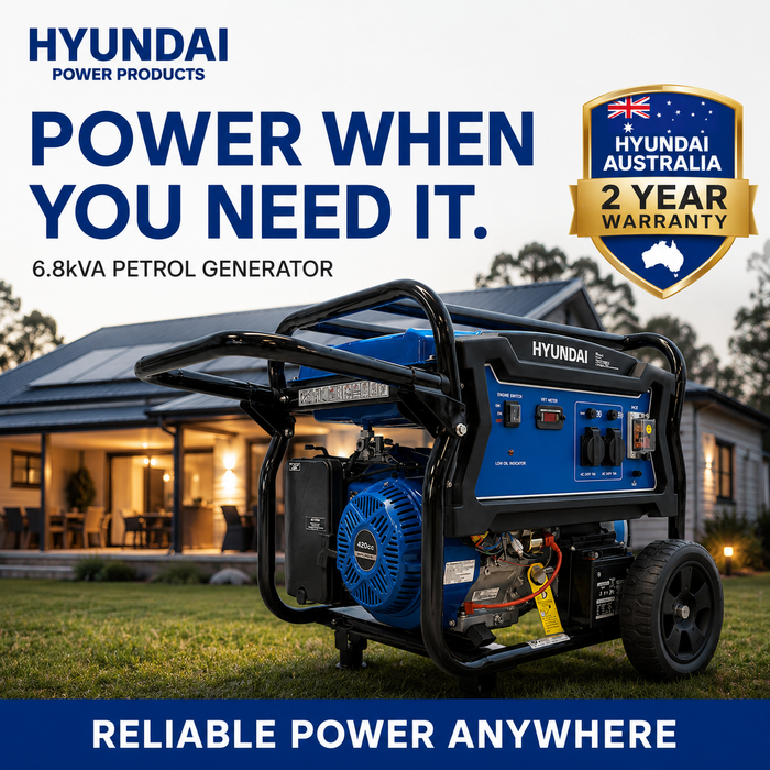 Hyundai 6.8 kVA Portable Petrol Generator — Heavy-Duty Power for Home, Site & Work