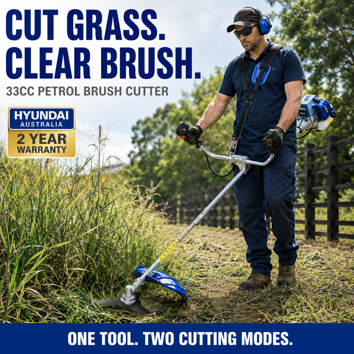 Hyundai 33cc Petrol Grass Trimmer / Brush Cutter – Lightweight, High Power, Easy Start, Harness Included