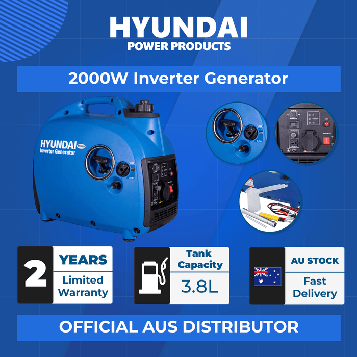 Hyundai 2000W Inverter Generator – Quiet, Portable Power for Camping & Home Backup (HY2000Si)
