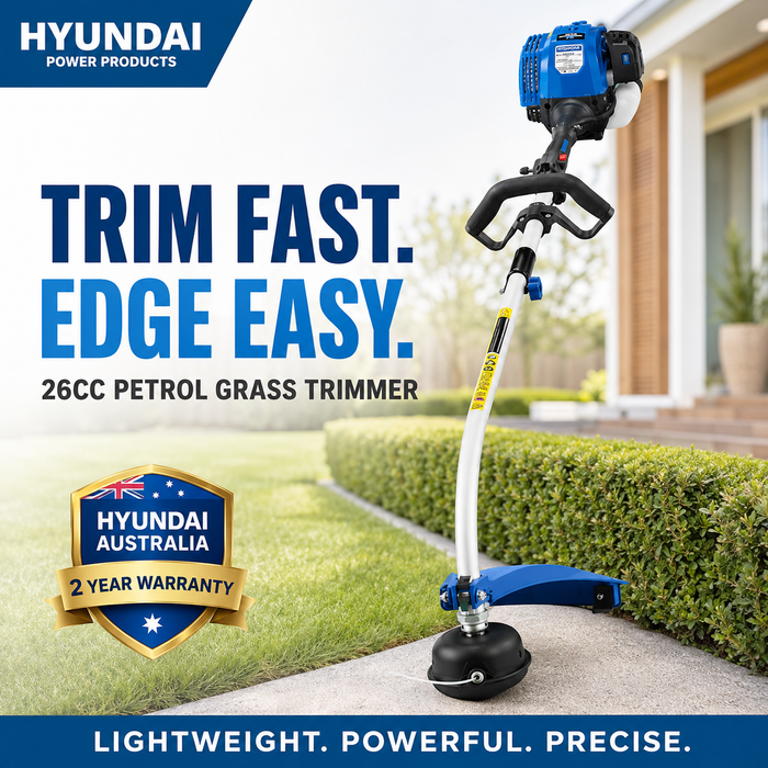 Hyundai 26cc Petrol Grass Trimmer – Lightweight 2-Stroke Line Trimmer with Tap & Go Head