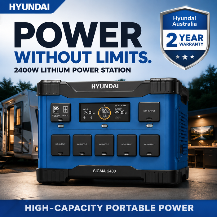 Hyundai 2400W Lithium Power Station – 2150Wh, LiFePO4, Solar/Car/USB Charging