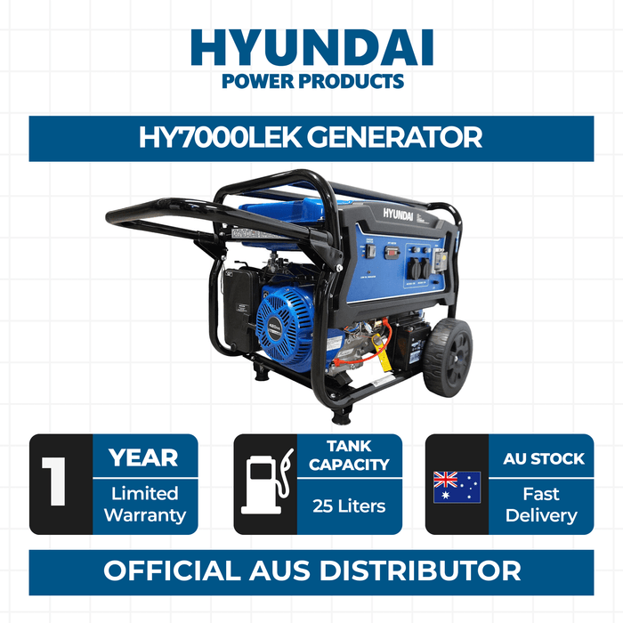 Hyundai 6.8 kVA Portable Petrol Generator — Heavy-Duty Power for Home, Site & Work - HY7000LEK