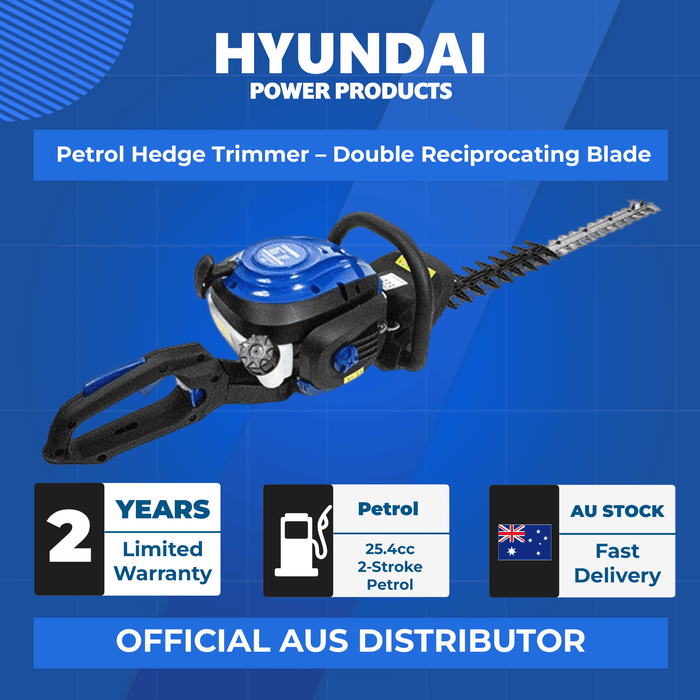 Hyundai 25.4cc Petrol Hedge Trimmer – Double Reciprocating Blade, Rotatable Handle, Easy Start (HYT2622-3)