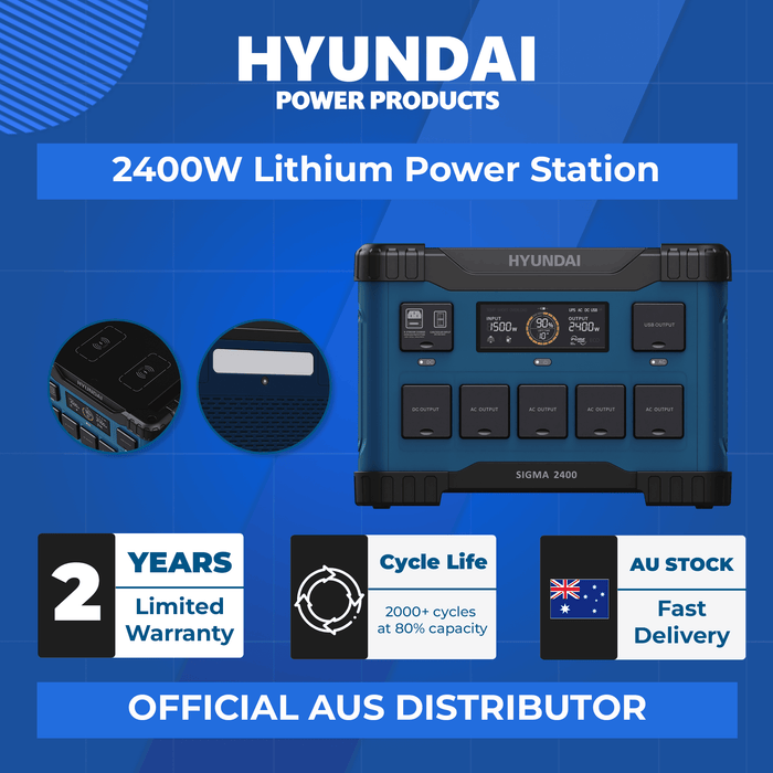 Hyundai 2400W Lithium Power Station – 2150Wh, LiFePO4, Solar/Car/USB Charging (HYPS2400)