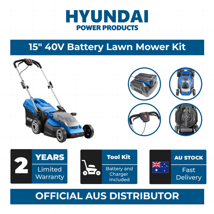 Hyundai 15" 40V Battery Lawn Mower Kit – Push Mower + 2.0Ah Battery & Charger (HY38-E40-STARTER)