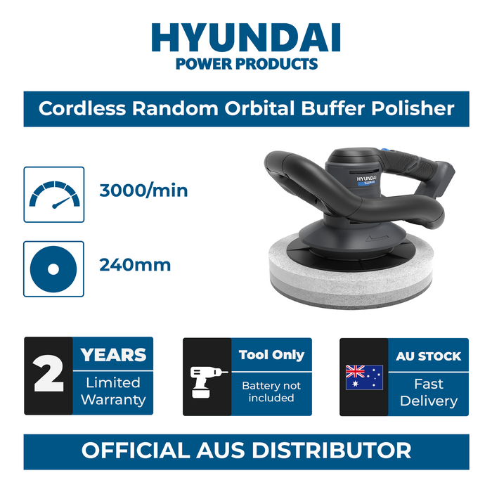 Hyundai 20V Cordless Random Orbital Buffer Polisher – 9.5" | Lightweight Design | Brushed Motor – SKIN ONLY (PS20S)
