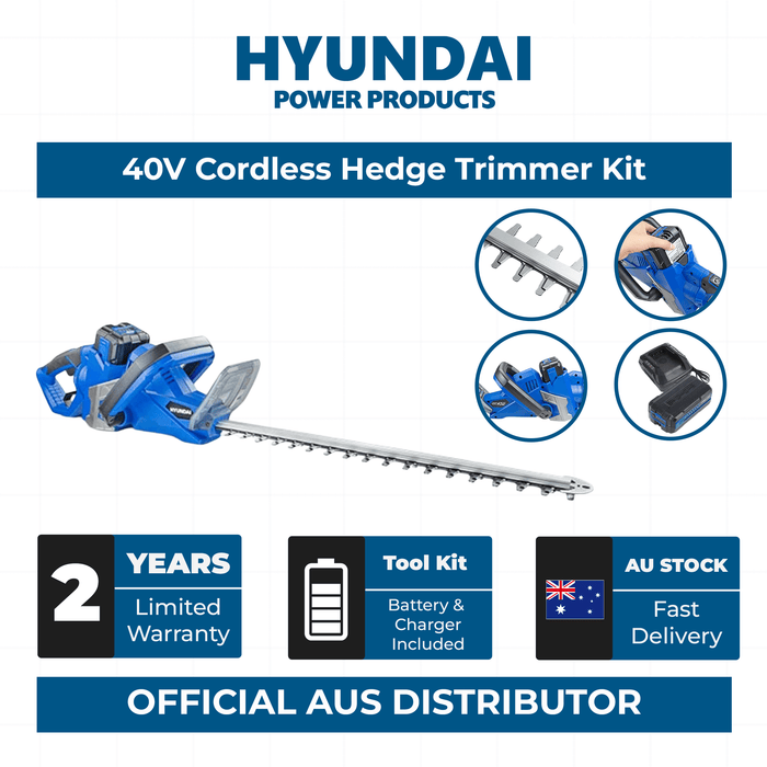 Hyundai 40V Cordless Hedge Trimmer Kit – 520mm Blade, Battery & Charger Included (HYHT40LI)