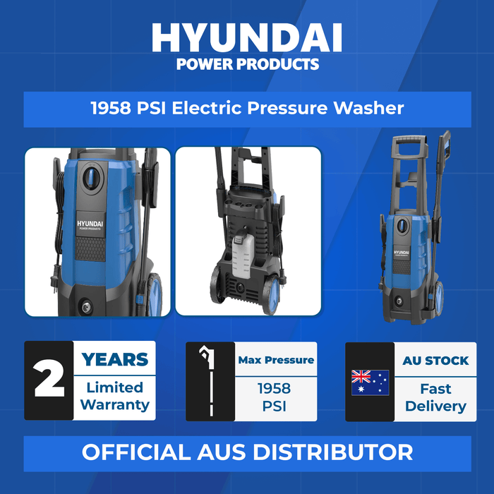Hyundai 1958 PSI Electric Pressure Washer – 1800W, Patio Cleaner, Turbo Nozzle (HY-VCJ-90PA)