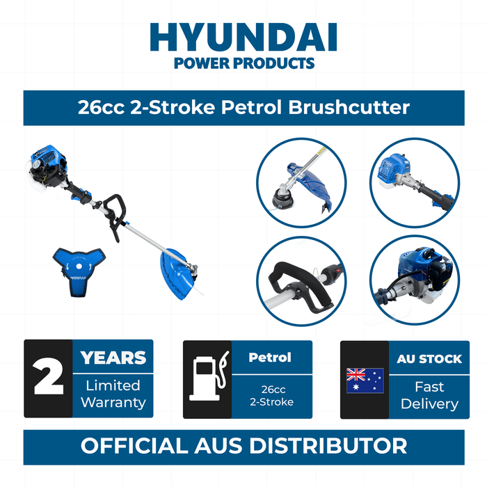 Hyundai 26cc 2-Stroke Petrol Brushcutter – Lightweight Grass Trimmer with Tap & Go Head (HYBC261)