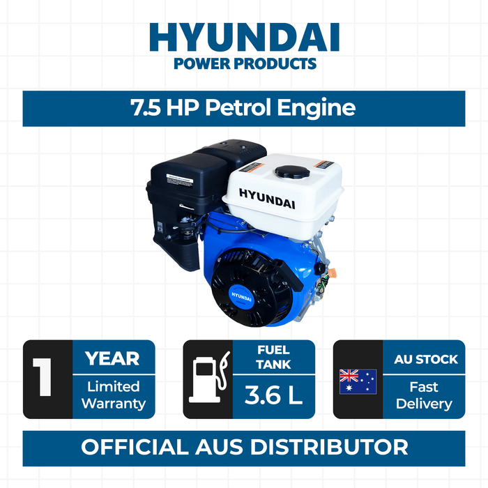 Hyundai 7.5HP Petrol Engine - for Generators, Pressure Washers, Water Pumps, Tillers and More