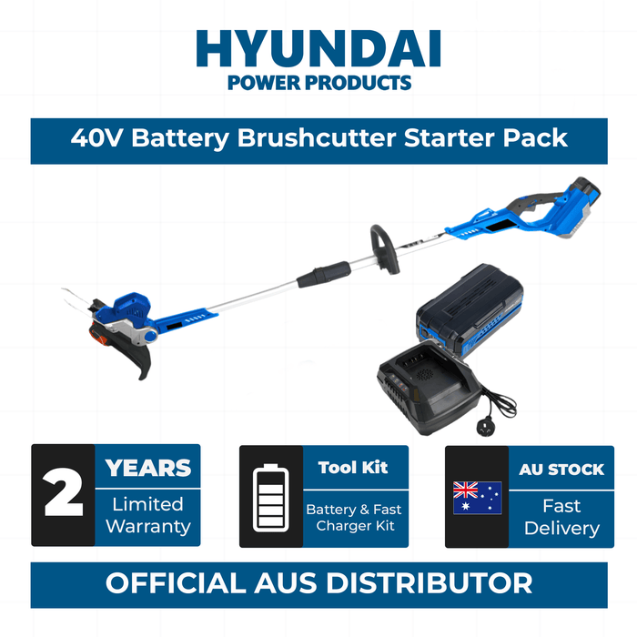 Hyundai 40V Battery Brushcutter Starter Pack - Includes Brushcutter, 4.0Ah Battery & Fast Charger Kit (HY40BC10)