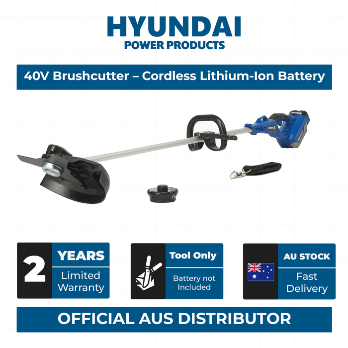 Hyundai 40V Brushcutter – Cordless Lithium-Ion Battery Powered, 250mm Cutting Diameter, Shoulder Strap Included - SKIN ONLY (HY40BC10)