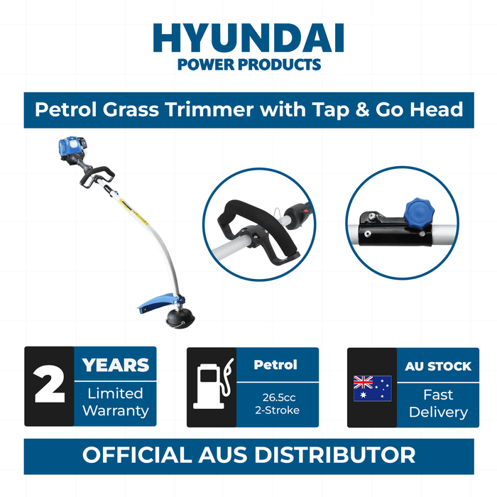 Hyundai 26cc Petrol Grass Trimmer – Lightweight 2-Stroke Line Trimmer with Tap & Go Head (HYTR2600X)