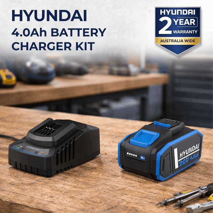 Hyundai 20V 4Ah Lithium-ion Battery & Charger Kit – for Hyundai 20V Cordless Power Tools - Fast Charging, Compact, Reliable (BI20-4/C20-4)