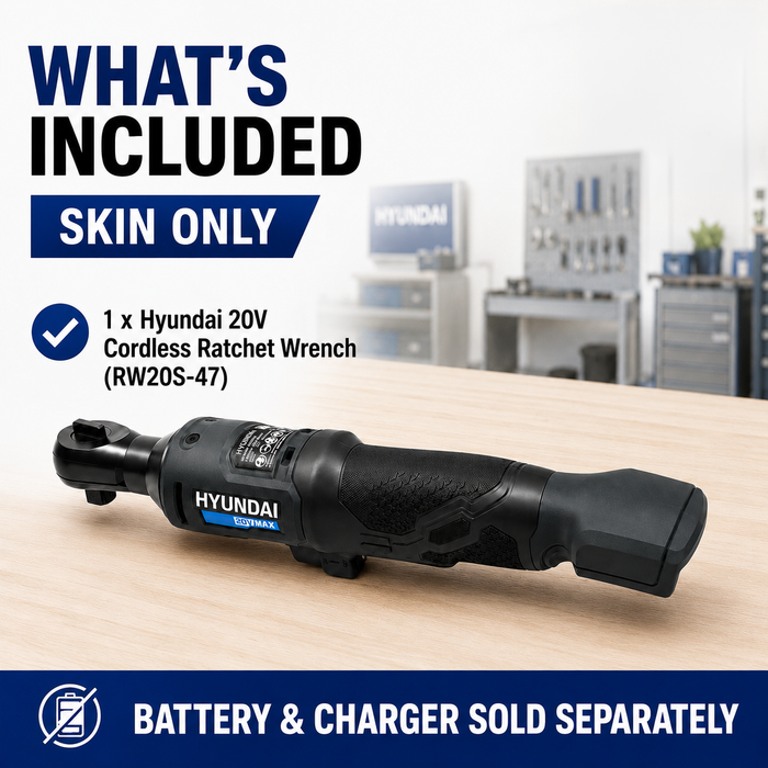 Hyundai 20V Cordless Ratchet Wrench – 47Nm, LED, Compact Head, FWD/REV Switch - Skin Only