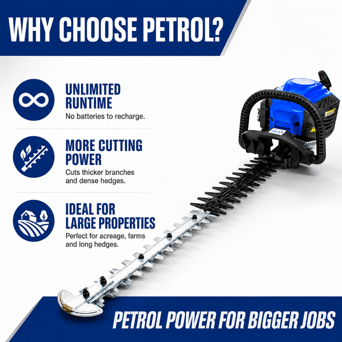Hyundai 25.4cc Petrol Hedge Trimmer – Double Reciprocating Blade, Rotatable Handle, Easy Start