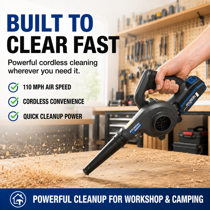 Hyundai 20V Cordless Workshop & Camping Blower + 2.0Ah Battery & Fast Charger