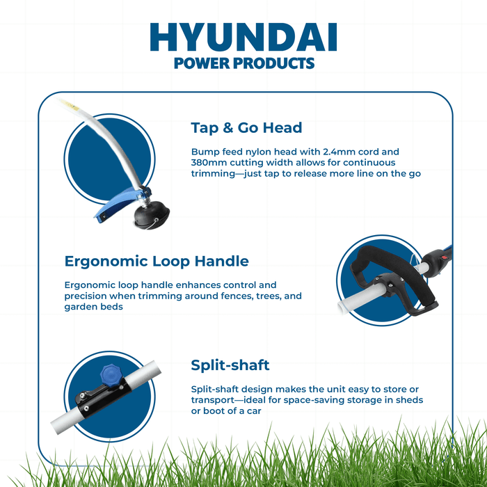 Hyundai 26cc Petrol Grass Trimmer – Lightweight 2-Stroke Line Trimmer with Tap & Go Head (HYTR2600X)