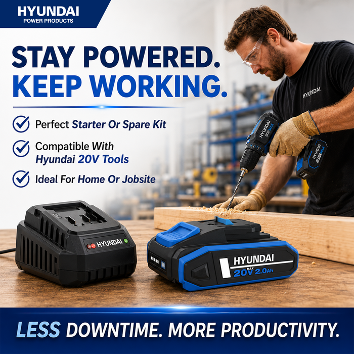 Hyundai 20V 2Ah Lithium-Ion Battery – for Hyundai 20V Cordless Power Tools - Lightweight, Reliable & Compatible